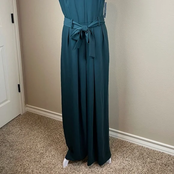 NWT Antonio Melani Forest Green Jumpsuit Wide Leg Waist Tie Size 6